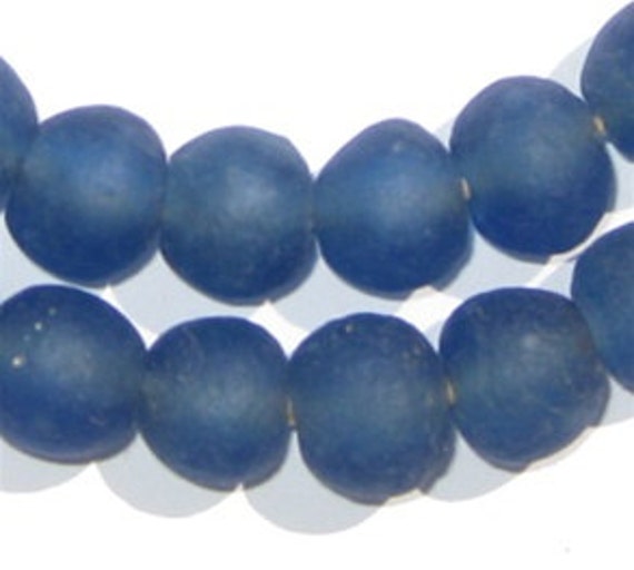 Cobalt Blue Recycled Glass Beads 18mm Ghana African Sea Glass Round Large Hole 