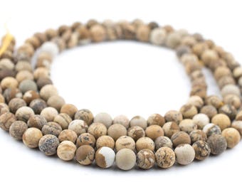 60 Round Picture Jasper Beads: 6mm Jasper Beads Jasper Gemstone Stone Round Beads Brass Stone Beads 6mm Stone Beads (STN-RND-BRS-330)