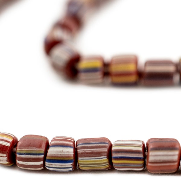 115 Indonesian Trade Beads - Striped Glass Beads - Colorful Gooseberry Beads - Hand Wound Bali Java Ethnic Beads Necklace (JVA-RND-BRN-117)