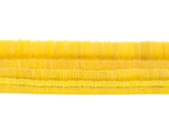 Gula vinyl Heishi-pärlor: 34 tums sträng, välj storlek 3 mm, 4 mm, 6 mm, 8 mm, 12 mm, platta skivpärlor i afrikansk vulkanitstil, skickas från USA!