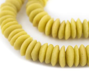 120 Sunflower Yellow Ashanti Glass Saucer Beads - African Spacer Beads - Yellow African Beads - Yellow Disk Beads (SAND-DSK-YLW-72)