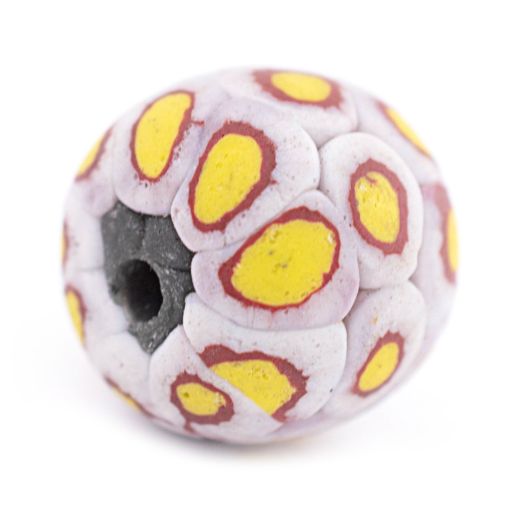 Yellow White Mosaic Jatim Java Bead Single Bead, 20mm