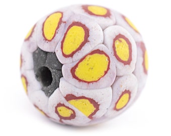 Gelb Weiß Mosaik Jatim Java Bead Einzelperle, 20 mm: Rustikale Glasperlen Runde Förmige Perlen Ethnische Glasperlen Handgemachte Glasperlen
