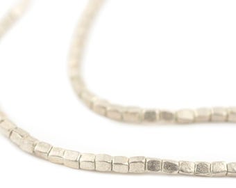 Ethiopian Silver Tube Beads: Rectangular 3mm White Metal Strand