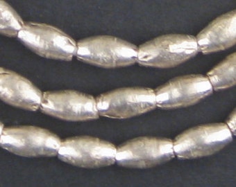 70 Ethiopian Silver Beads - African Beads - Oval Metal Beads - African Trade Beads - Bicone Beads - Made in Ethiopia ** (MET-BIC-SLV-246)