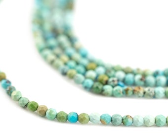 205 Faceted Round Turquoise Beads 2.5mm: 15 Inch Strand of Authentic Genuine Green Aqua Gemstones, High Quality, Great for Dainty Jewelry