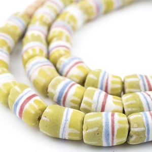 42 Light Green Strawstack Beads - African Glass Beads - Jewelry Making Supplies - Made in Ghana ** (SAND-CYL-GRN-59)