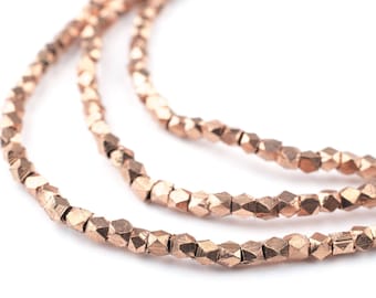 200 Copper Diamond Cut Beads: Ethnic Metal Beads Faceted Cube Beads 3mm Cornerless Cubes Cubical Copper Beads (MET-CUB-CPR-538)