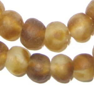 Brown Swirl Recycled Glass Beads from Ghana, 48 Beads (RCY-RND-BRN-508)