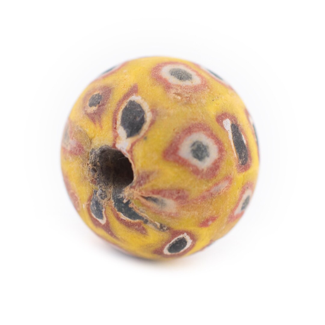 Yellow Mosaic Jatim Java Bead Single Bead, 20mm: Handmade
