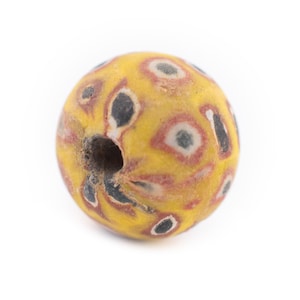 Yellow Mosaic Jatim Java Bead Single Bead, 20mm: Handmade Glass Beads Glass Round Beads Rustic Glass Beads Ethnic Glass Beads Handmade Beads