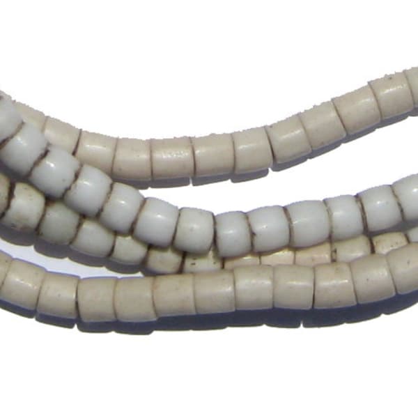 115 Old White Kenya Turkana Beads - African Glass Beads - Jewelry Making Supplies - Made in Ghana ** (TRK-CYL-WHT-101)