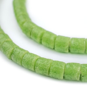 120 Light Green Sandcast Cylinder Beads - African Glass Beads - Jewelry Making Supplies - Made in Ghana ** (SAND-CYL-GRN-60)