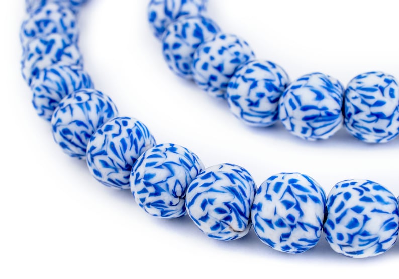 44 Blue & White Fused Recycled Glass Beads: Powder West - Etsy