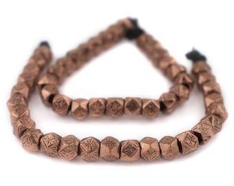24 Copper Patterned Diamond Cut Beads 9mm: Metal Spacer Beads Faceted Copper Beads Ethnic Metal Beads Big Copper Beads Copper Faceted Beads