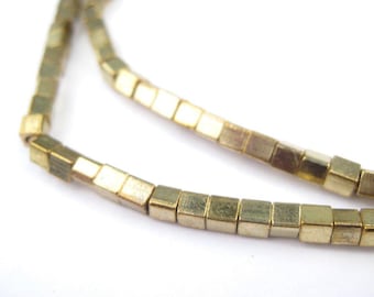 180 Gold Cube Beads 3mm: Metal Spacer Beads Ethnic Metal Beads 3mm Brass Beads Brass Cube Beads Golden Color Beads Brass Block Beads