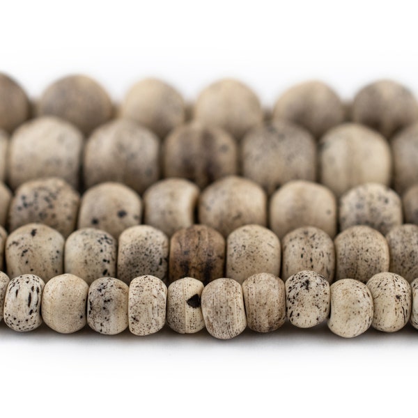 Grey Himalayan Bone Beads: 6mm 8mm 10mm 12mm 14mm, Rustic Round Nepal Mala Prayer Beads, Handmade Tribal Large Hole Dyed Recycled Materials
