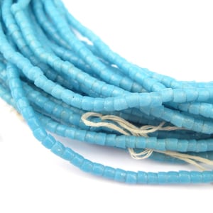 280 Turquoise Blue Sandcast Seed Beads - African Seed Beads - Small Glass Beads - Fair Trade Beads - 3mm Glass Beads (SND-CYL-BLU-96)