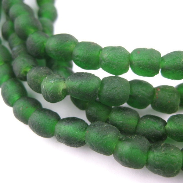 80 Dark Green Recycled Glass Beads - Handmade Glass Beads - Crushed Glass Beads - Glass Beads Strand - Ghana Glass Beads (RCY-RND-GRN-728)