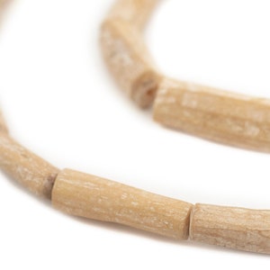 32 Tan Nigerian Camel Bone Beads: Recycled Camel Bone Brown Bone Beads Tube Shaped Beads Nigerian Bone Beads (BON-TUB-BRN-394)