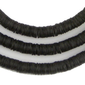1000 Black Phono Record Vinyl Beads - 6mm - Black African Beads - Made in Ghana ** (PHON-DISK-BLK-203)