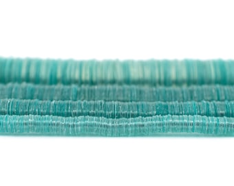 Aqua Vinyl Heishi-pärlor: 34 tums sträng, välj storlek 3 mm, 4 mm, 6 mm, 8 mm, 12 mm, platta skivpärlor i afrikansk vulkanitstil, skickas från USA!