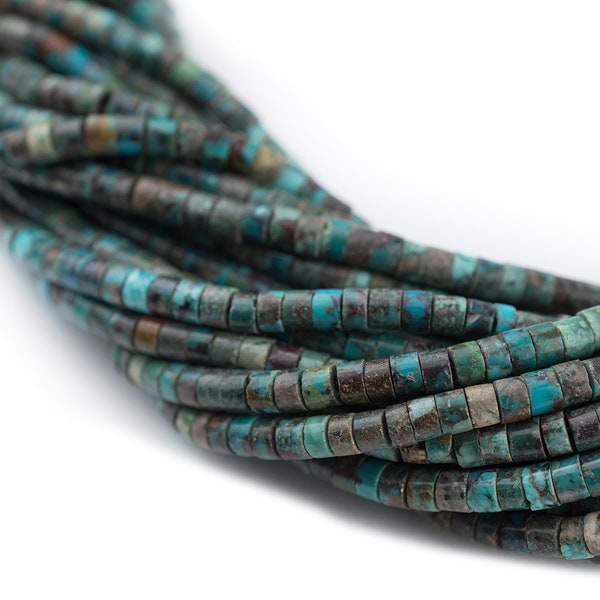 170 Dark Turquoise Stone Heishi Beads: Turquoise Beads Turquoise Gemstone Authentic Turquoise Boho Stone Beads (TRQ-HSH-BLU-121)