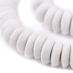 80 White Ashanti Glass Saucer Beads 18mm: Ashanti Glass Beads White Ashanti Beads Rustic Glass Beads Saucer Shaped Beads White Glass Beads