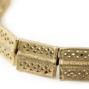 18 Circle-Pattern Rectangular Baule Brass Beads 24x20mm: Brass Baule Beads Baoule Beads Baule Tribal Beads Brass Trade Beads Big Brass Beads