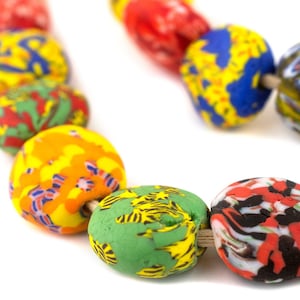 30 House Medley Tabular Fused Recycled Glass Beads: Upcycled Materials West African Beads Ghanaian Trade Beads Ghanaian Glass Beads