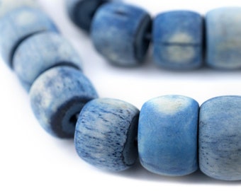 35 Blue Cylindrical Bone Beads 15x18mm: Boho Bone Beads Nepal Bone Beads Bone Cylinder Beads Blue Bone Beads Big Bone Beads Decorative Beads