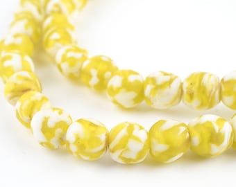 48 Sunflower Yellow Fused Recycled Glass Beads 11mm: Ghana Krobo Beads Translucent Glass Large Glass Beads Ghanaian Trade Beads