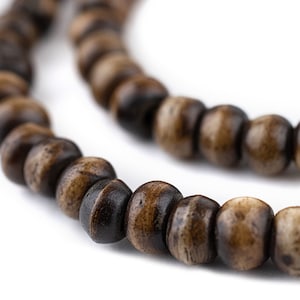 108 bruna rustika benmalapärlor 6 mm: Mala-sträng Yoga- och meditationsbenmalapärlor Bruna malapärlor Små Nepalpärlor Runda benpärlor