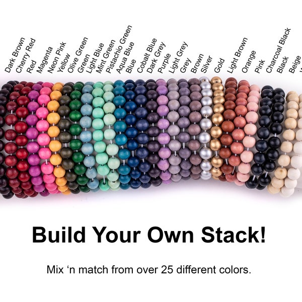 Wood Bead Stretch Bracelet: Handmade Stackable Bracelet Made With Sustainably Harvested Wooden Beads, 25+ Colors, Gift, Ships from USA!