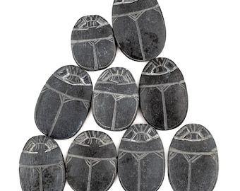 Black Basalt Scarab Cabochon 24x18mm: Egyptian Scarab Ancient Black Amulet Cabochon for Jewelry Large Black Scarab for Jewelry Unique Scarab
