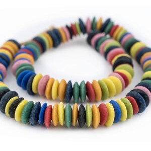 105 Rainbow Medley Ashanti Glass Saucer Beads African Disk Beads Multicolor Strand Fair Trade Beads African Beads SND-DSK-MIX-85 image 4