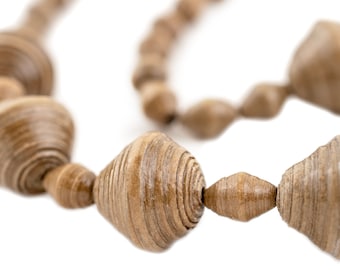 Brown Paper Bead Necklace from Uganda Made from Recycled Newspaper & Scrap Paper - Fair Trade Wrap Around African Jewelry (PPR-BIC-BRN-153)