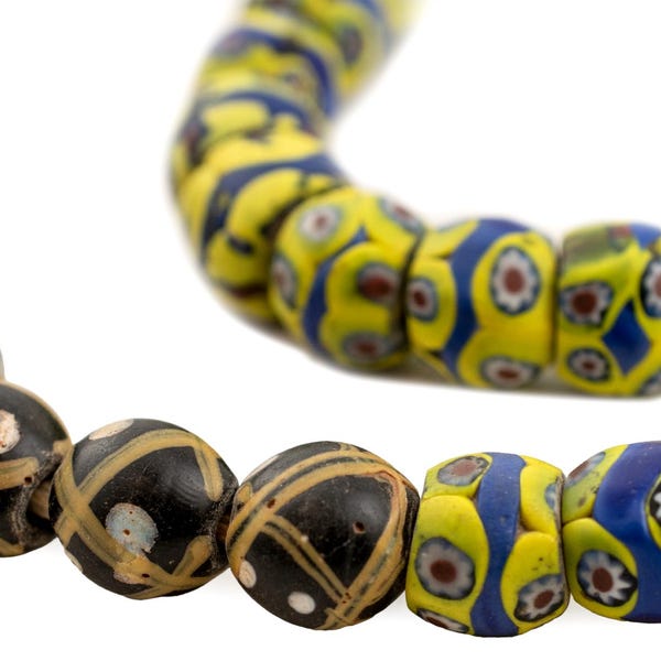 Round Antique Venetian Millefiori African Trade Beads #16471, 37 Inch Strand, Old & Rare Collectible Beads