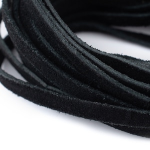 Genuine Black Suede Cord: Natural Flat Leather for Bead Stringing, Lace, Crafts, and Jewelry Making, Choose 3mm 4mm 5mm 6mm Ships from USA image 1