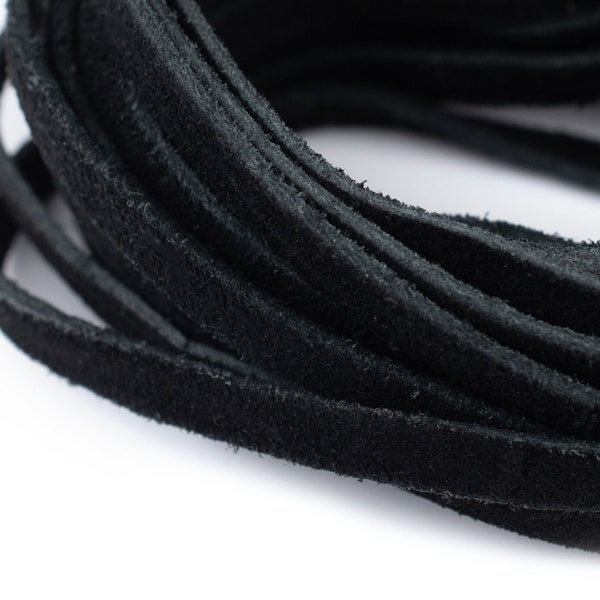 Cordon en daim noir véritable : cuir plat naturel pour le enfilage de perles, la dentelle, l'artisanat et la fabrication de bijoux, choisissez 3 mm 4 mm 5 mm 6 mm