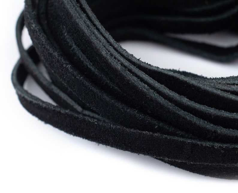 Genuine Black Suede Cord: Natural Flat Leather for Bead Stringing, Lace, Crafts, and Jewelry Making, Choose 3mm 4mm 5mm 6mm Ships from USA image 1
