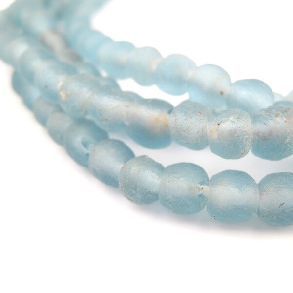 70 Light Blue Recycled Glass Beads - Glass Spacer Beads - Small Krobo Beads - Small Ghana Beads - Translucent Krobo (RCY-RND-BLU-725)