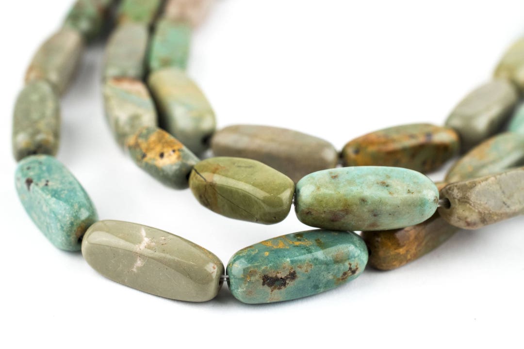 Turquoise Rounded Rectangle 25 Green Rounded Rectangle Turquoise Beads: Turquoise Gemstone Natural ...