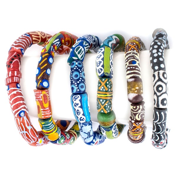 Pulsera de cuentas africanas: ¡elige tu color! Pulsera elástica apilable hecha a mano, regalo de joyería Boho Chic de vidrio para ella o él, ¡100% genuino!