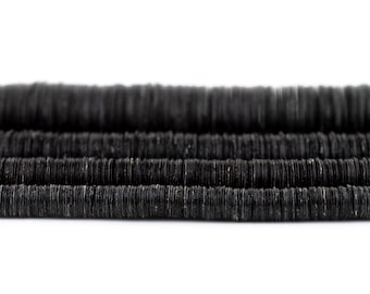 Genomskinliga svarta vinyl Heishi-pärlor: 34 tums sträng, välj storlek 3 mm, 4 mm, 6 mm, 8 mm, 12 mm, platta skivpärlor i afrikansk stil, skickas från USA!