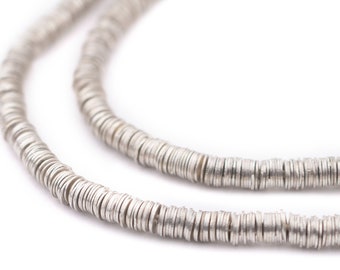 1200 Silver Flat Disk Heishi Beads 4mm: Ethnic Metal Beads Metal Spacer Beads Ethnic Silver Beads Silver Flat Beads 4mm Silver Beads