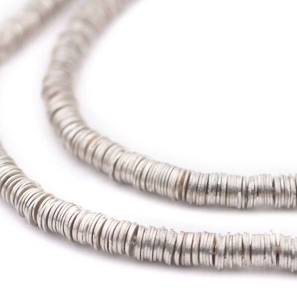 Disque plat Heishi Beads en argent 1200 4 mm : Perles en métal ethniques, Perles d'espacement en métal, Perles en argent ethniques, Perles plates en argent, 4 mm, Perles en argent