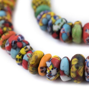 120 Multicolor Fused Disk Recycled Glass Beads - Rondelle Recycled Glass Beads - African Glass Beads - Ghana Glass Beads (RCY-DSK-MIX-957)