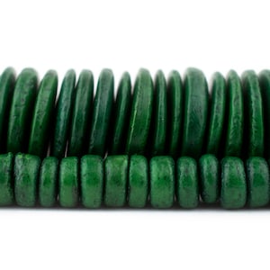 Green Recycled Coconut Disk Heishi Beads: Choose Size 8mm or 20mm, Natural Wood Coconut Shell Beads, Ships from USA!
