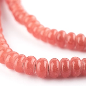 140 Blush Red Java Glass Donut Beads: Red Donut Beads Java Seed Beads Glass Disk Beads Red Glass Beads Glass Rondelle Beads Handmade Beads